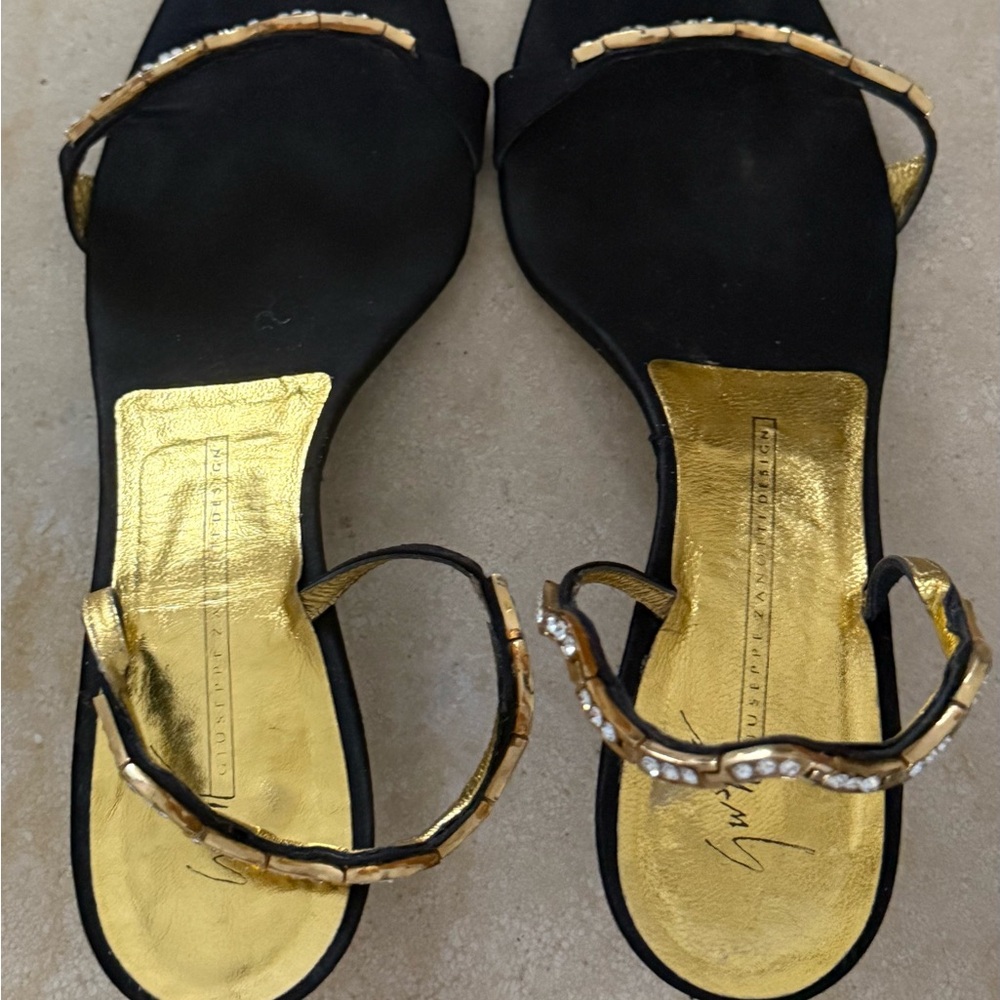 Giuseppe Zanotti Black and Gold Sandals - Picture 2 of 10